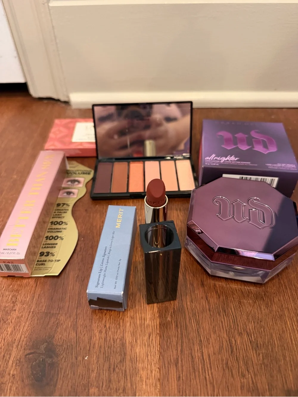Urban Decay, Merit lippy, Too faced mascara, Laura Geller eye shadow palette